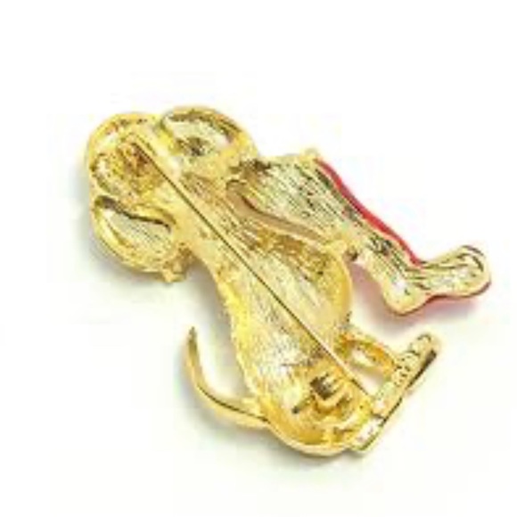 Vintage Gold Tone Dog Stocking Brooch - Picture 3 of 6
